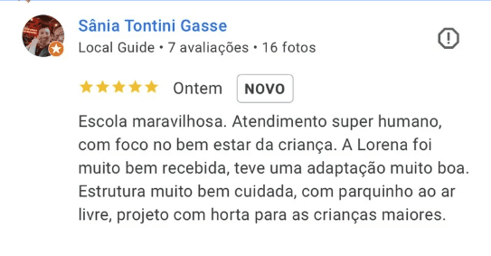 Depoimento de pais no Google — avaliação 1 de 6